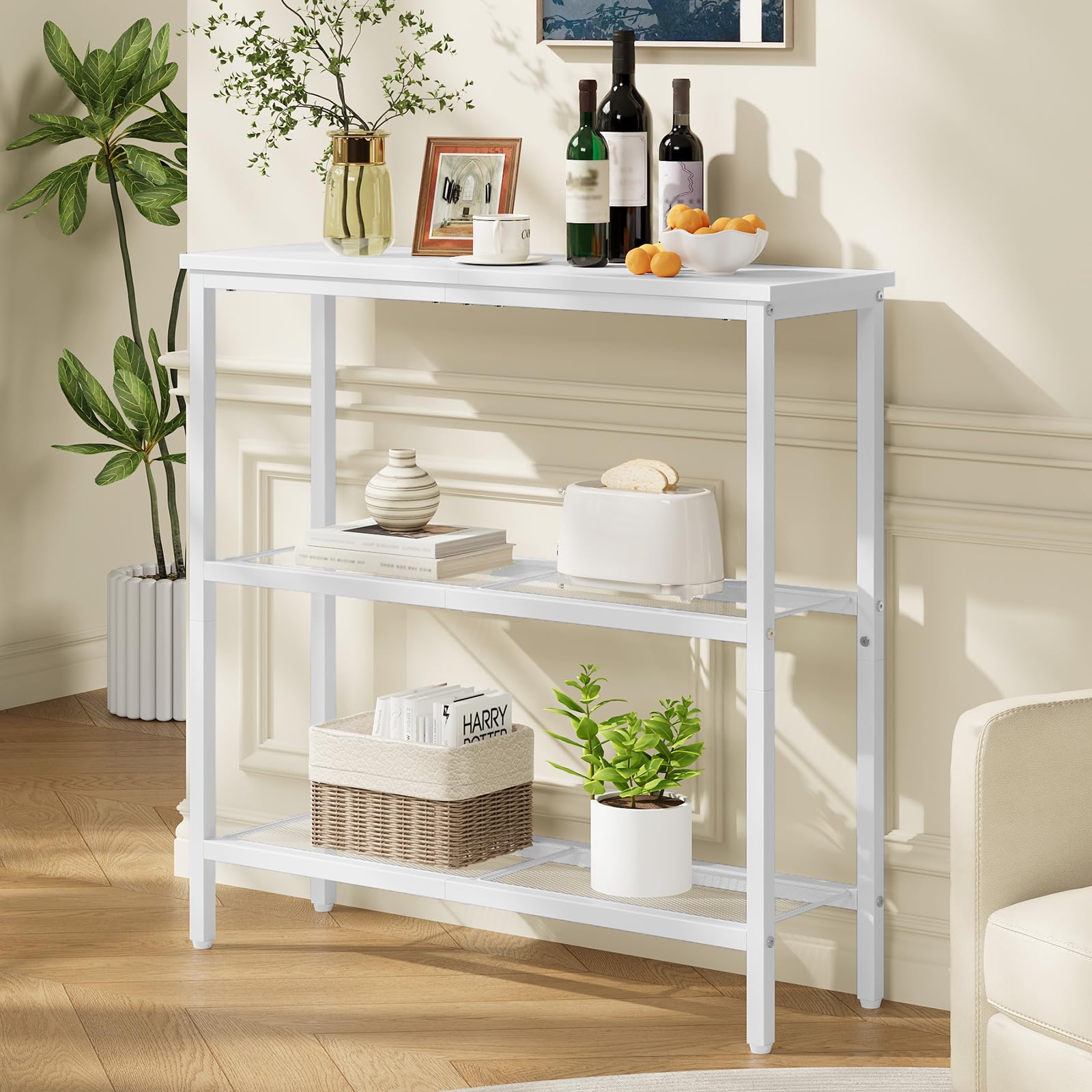 HOOBRO Mesa de Entrada Estrecha, Consola de Entrada, Mesa de Sofá, Mesa Auxiliar, Pasillo, Entrada, Salón, Blanco EWW73XG01