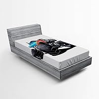 Vista 92 de Ambesonne Choo Choo Train Boy - Sábana bajera ajustable para motor de vapor, diseño de tren azul, verde, vintage, funda de cama con bolsillo