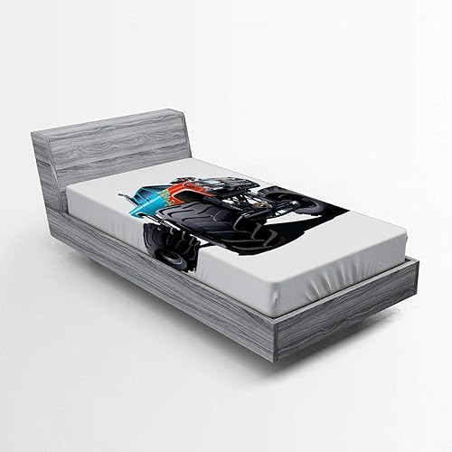 Miniatura 92 de Ambesonne Choo Choo Train Boy - Sábana bajera ajustable para motor de vapor, diseño de tren azul, verde, vintage, funda de cama con bolsillo