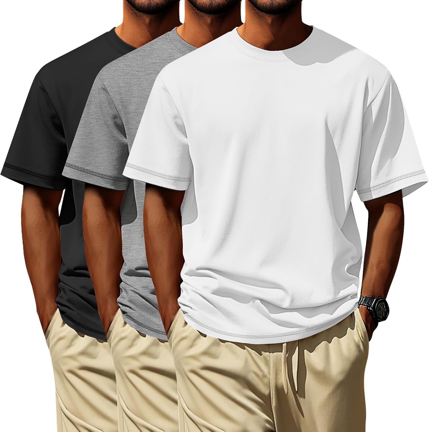 Neer 3 Pack Big and Tall Shirts for Men L-7xl, Short Sleeve Men Crewneck Tops Loose Casual Large T-Shirts Summer Basic Tee