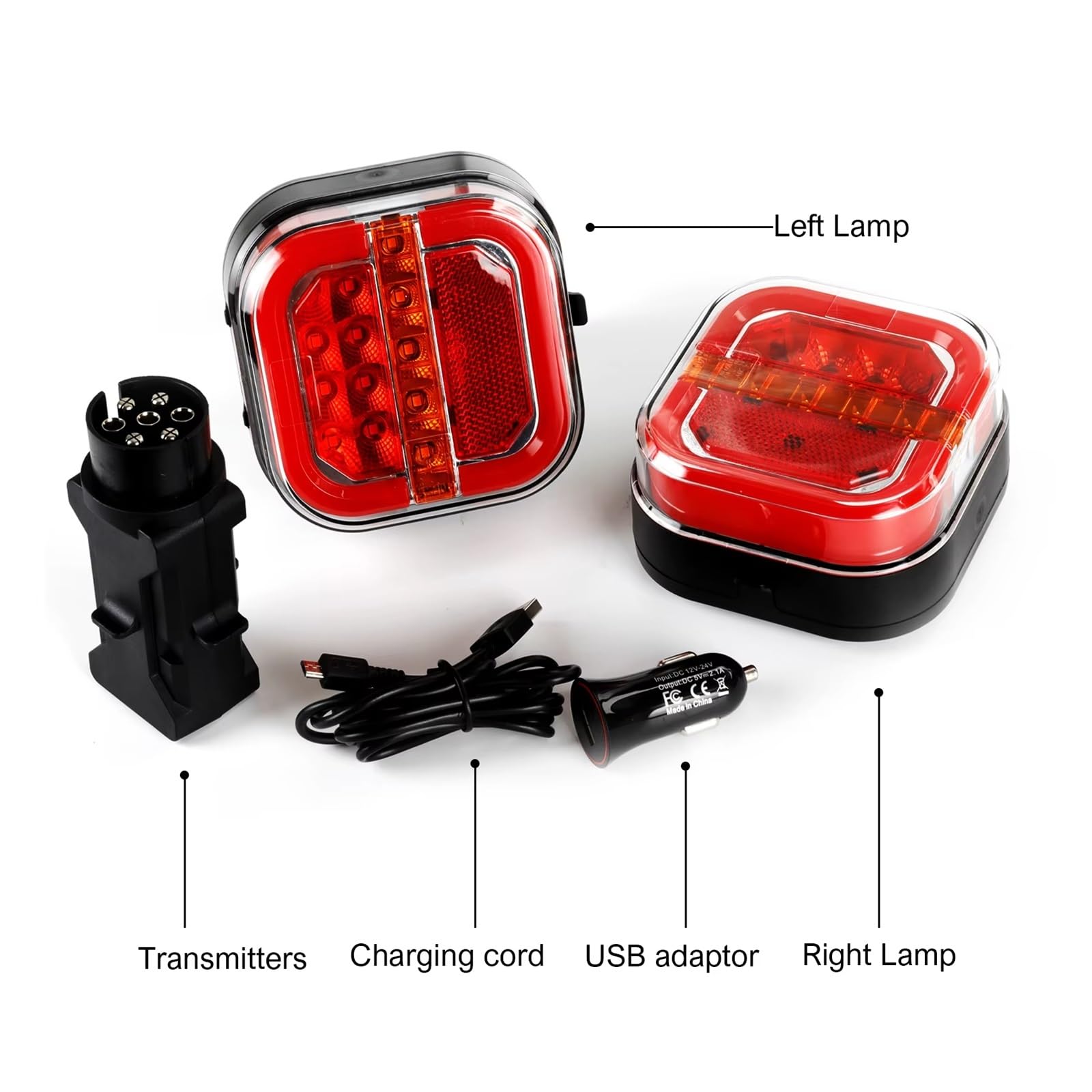 Faro Trasero Kit Luces Traseras Remolque Inalámbricas Magnéticas LED Para Camión Furgoneta Autocaravana Enchufe 7 Pines Impermeables Sin Cables Coche Luz Trasera