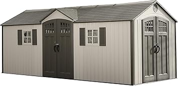 Lifetime 20 x 8 Ft. Outdoor Storage Shed with Steel Reinforced HDPE Walls, Lockable Doors, Windows, Skylights, Adjustable Shelving, Slip‑Resistant Floor, UV‑Protected Backyard Shed