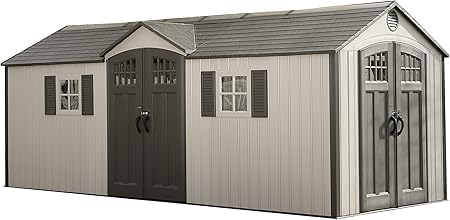 Lifetime 20 x 8 Ft. Outdoor Storage Shed with Steel Reinforced HDPE Walls, Lockable Doors, Windows, Skylights, Adjustable Shelving, Slip‑Resistant Floor, UV‑Protected Backyard Shed