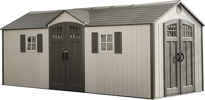Lifetime 20 x 8 Ft. Outdoor Storage Shed with Steel Reinforced HDPE Walls, Lockable Doors, Windows, Skylights, Adjustable Shelving, Slip‑Resistant Floor, UV‑Protected Backyard Shed