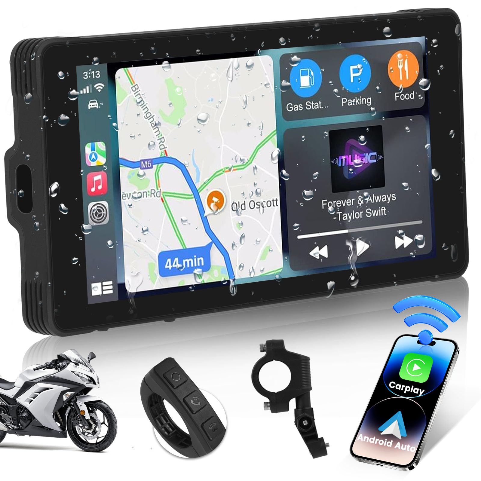 Hodozzy Écran Pour Moto CarPlay Et Android Auto Sans Fil Portable Navigation GPS Carplay écran Tactile