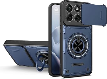 Compatible with Motorola Edge 70 Fusion Plus Phone Case [1*Tempered Glass Screen Protector] Ring Kickstand, Magnetic Car Mount Compatible, Slide Camera Cover [Blue]