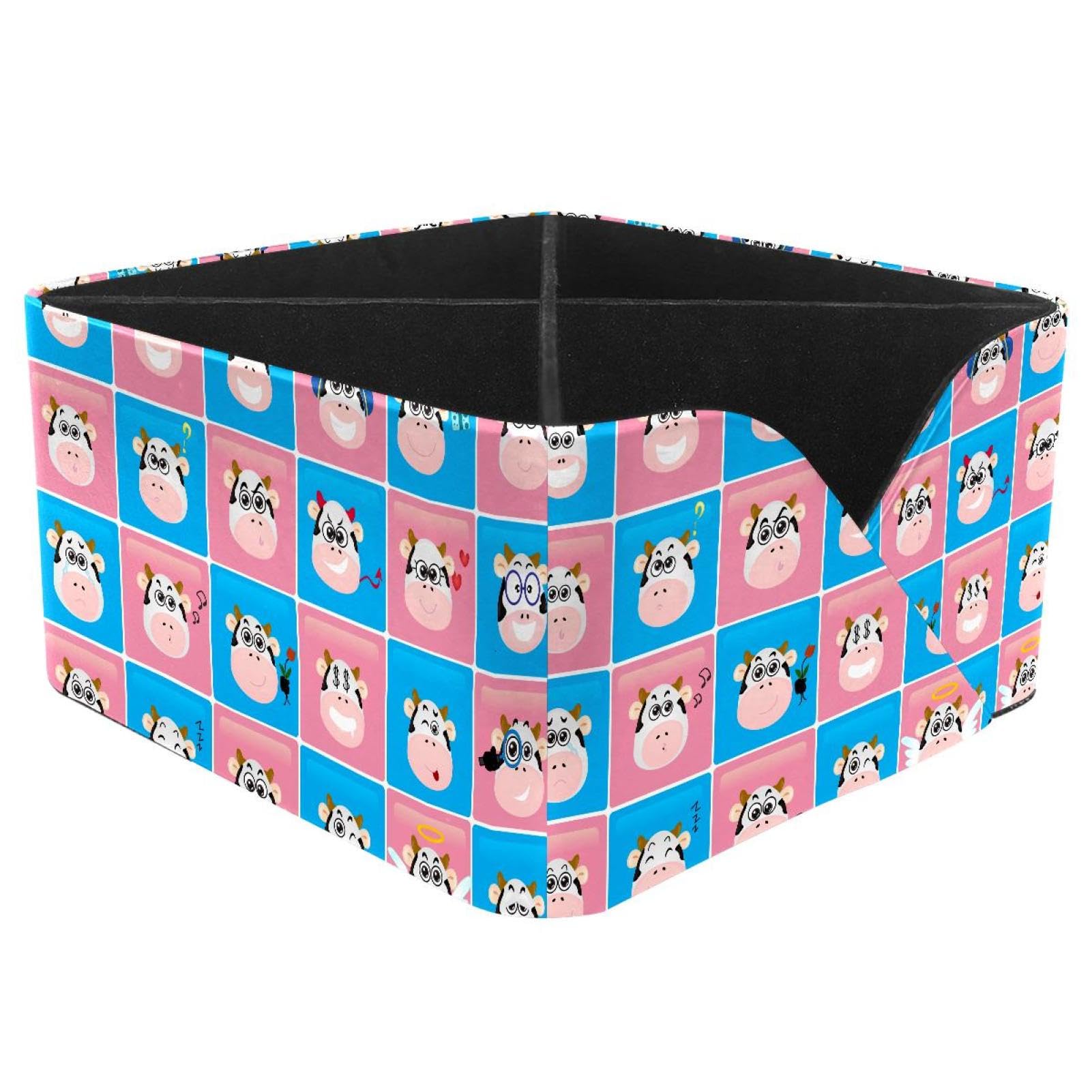 KengjuTesu Blue and Pink Head Cow Pattern Desktop Organizer Pen Holder, Rectangular Pencil Cup for Office, Study and Makeup Stations
