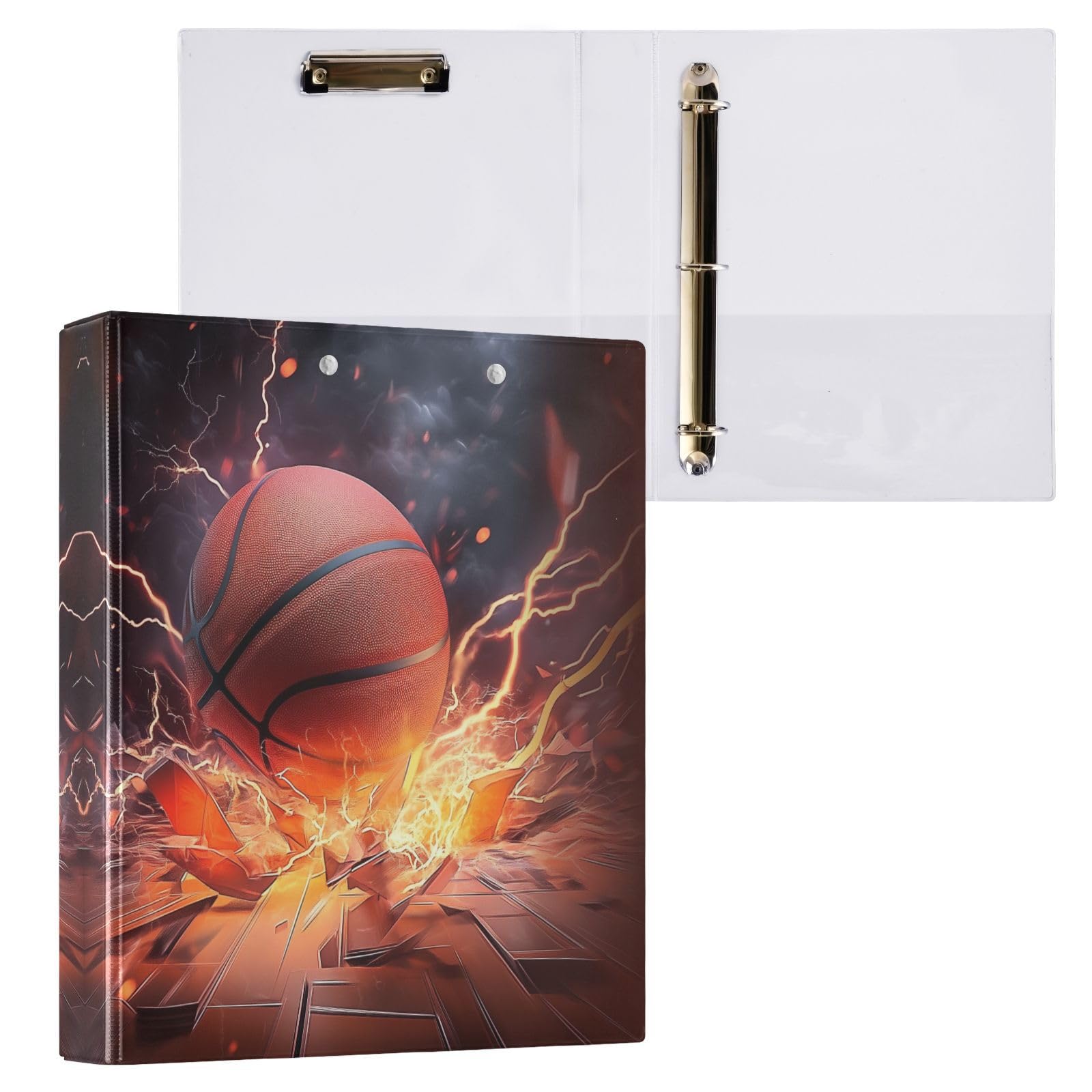 Raccoglitore a 3 anelli giallo da pallacanestro, per carta formato lettera, organizer rotondo da 2,5 cm, con portablocco per scuola e ufficio