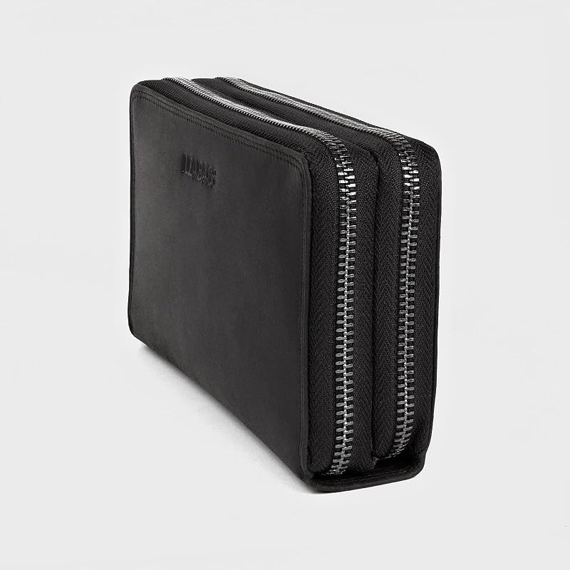 LEABAGS női nagy bőr pénztárca RFID védelemmel, 29 kártyatartó, dupla cipzár