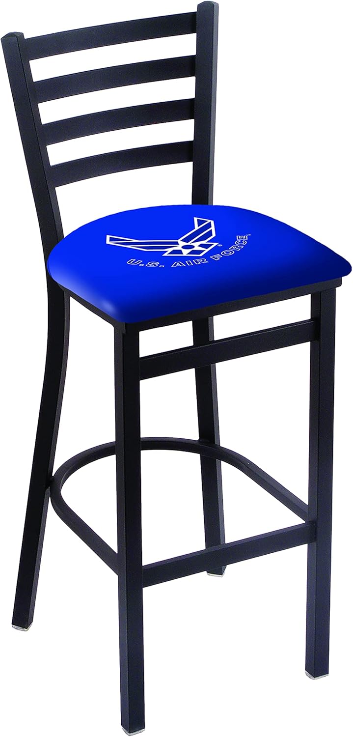 Holland Bar Stool Co. L004-25" Black Wrinkle U.S. Air Force Stationary Counter Stool with Ladder Style Back by The