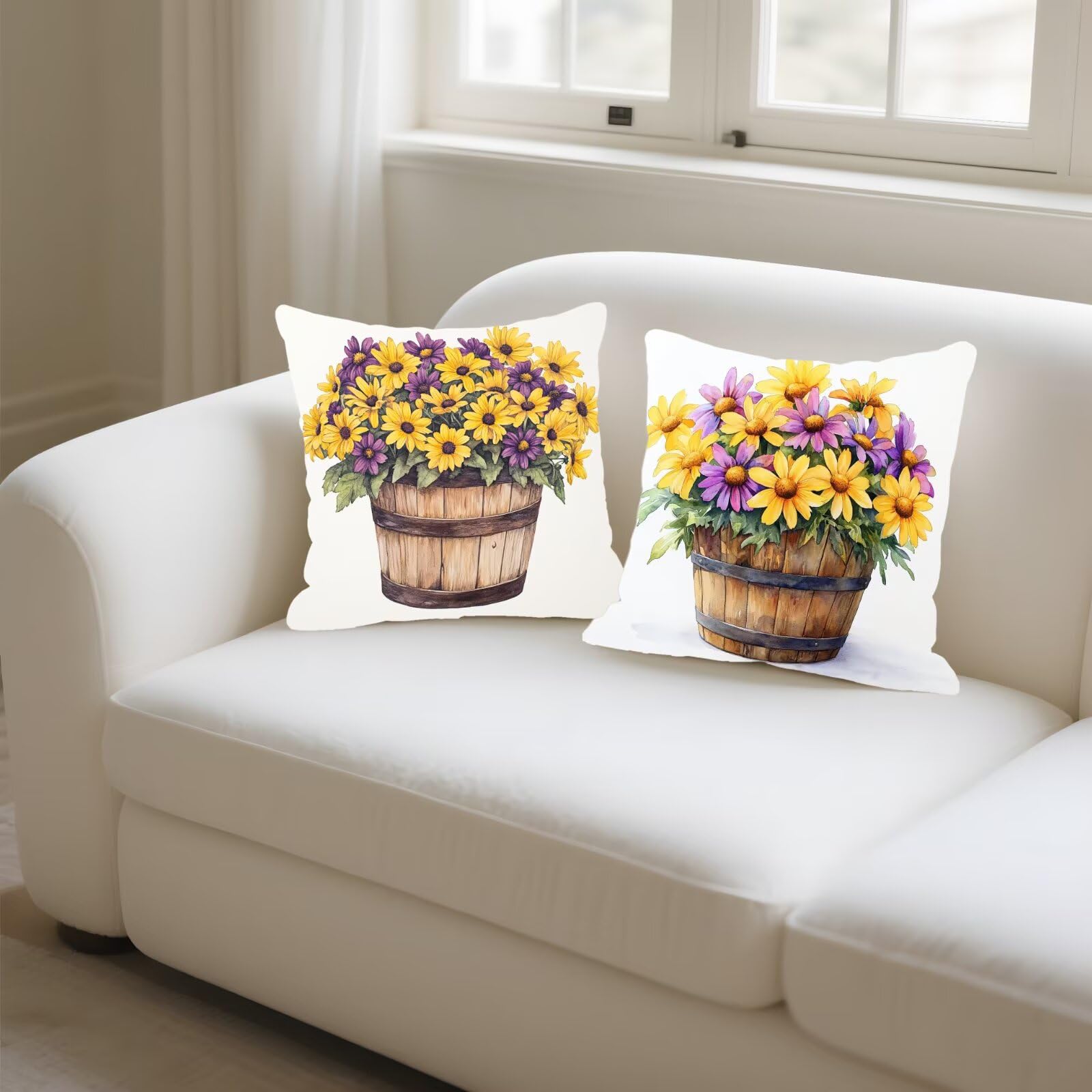 Federe Cuscini Divano 45x45cm, Federa Cuscino Fiori Giallo Quadrati Copricuscini Super Morbido Copri Cuscini Per Divano, Cuscino Decorativo da Esterno Giardini, Per Soggiorno Camera Divani Sedie P-281
