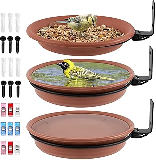 Grantop 3 Stück Vogelfutterspender Und Vogeltränke Set, Vogeltränke Für Balkongeländer, Wassertränke für Vögel, Vogelfutterhaus Balkongeländer Rund Mit Wandhalterung,Anlocken Von Wildvögeln product image