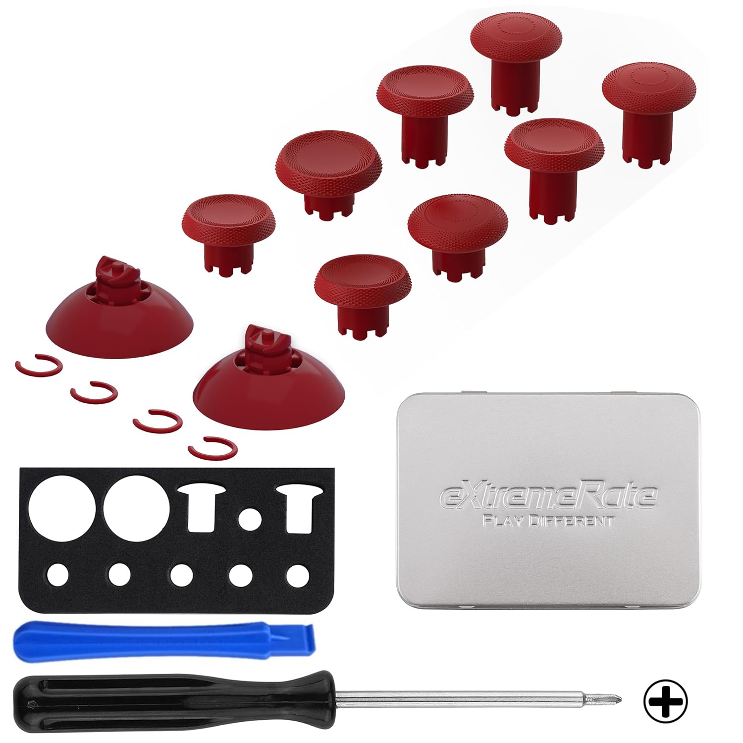 eXtremeRate ThumbsGear V3 Interchangeable Thumbsticks for Xbox Series X/S, 4 Height Adjustable Convex and Concave Grip Joysticks for Xbox One S/X/Elite, for Nintendo Switch Pro - Carmine Red