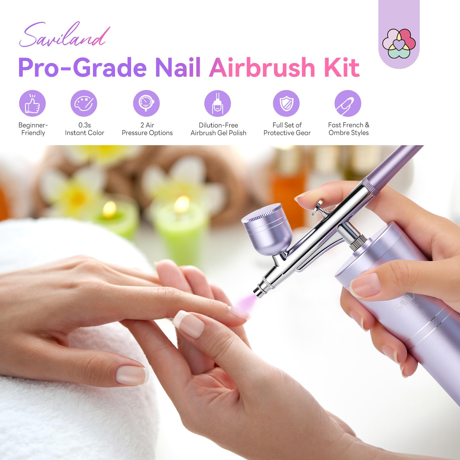 SAVILAND Advanced Airbrush Set: Instant Ombre & French Nails Airbrush für Nägel Instant Color Dual Mode Nagel Airbrush Maschine mit 6 Airbrush Gel Nagellack Set Airbrush Reiniger Schablonen Salon