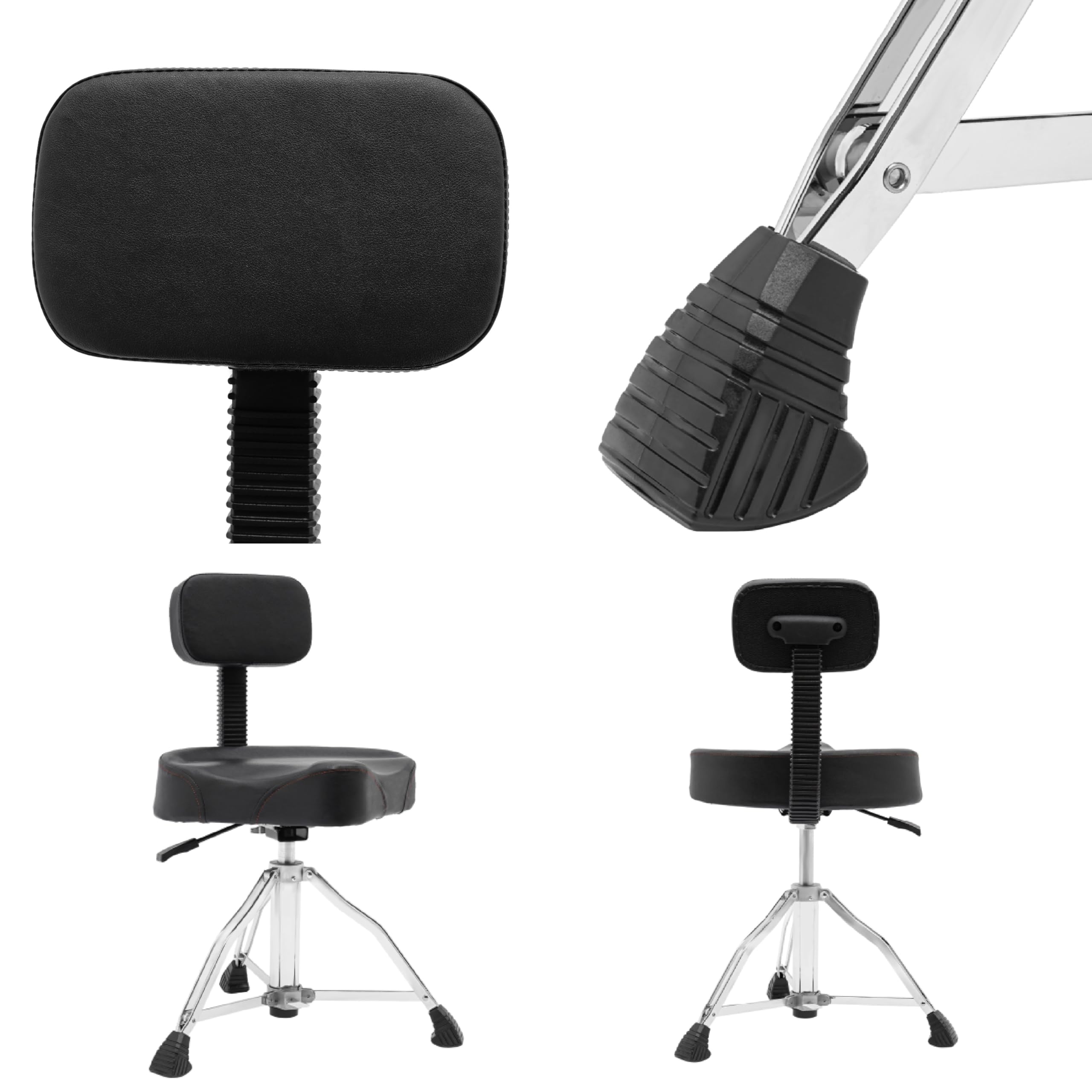 Taburete de tambor giratorio 360° de acero y poliuretano, con respaldo, altura ajustable con patas (altura: 45 – 60 cm), plegable y giratorio con espuma viscoelástica