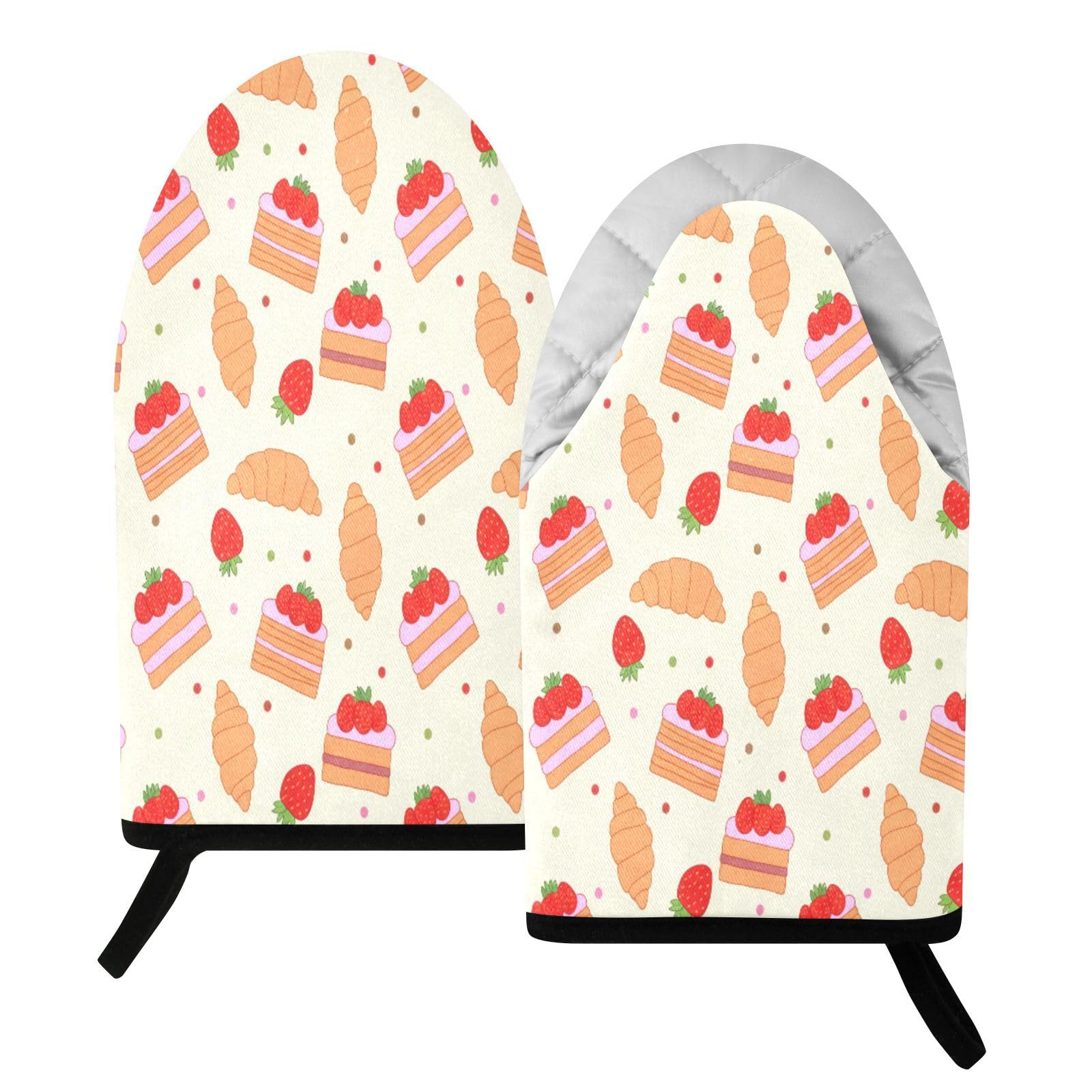 BURSTDDY Strawberries and Cake Oven Mitt,Heat Resistant Kitchen Mitts for Cooking