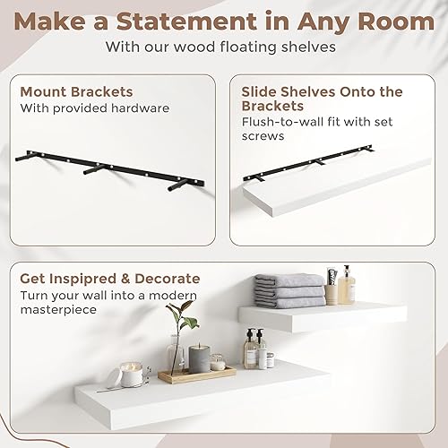 Miniatura 5 de Marsmiles Estantes flotantes para pared, 12D55W105H-WHT-2P