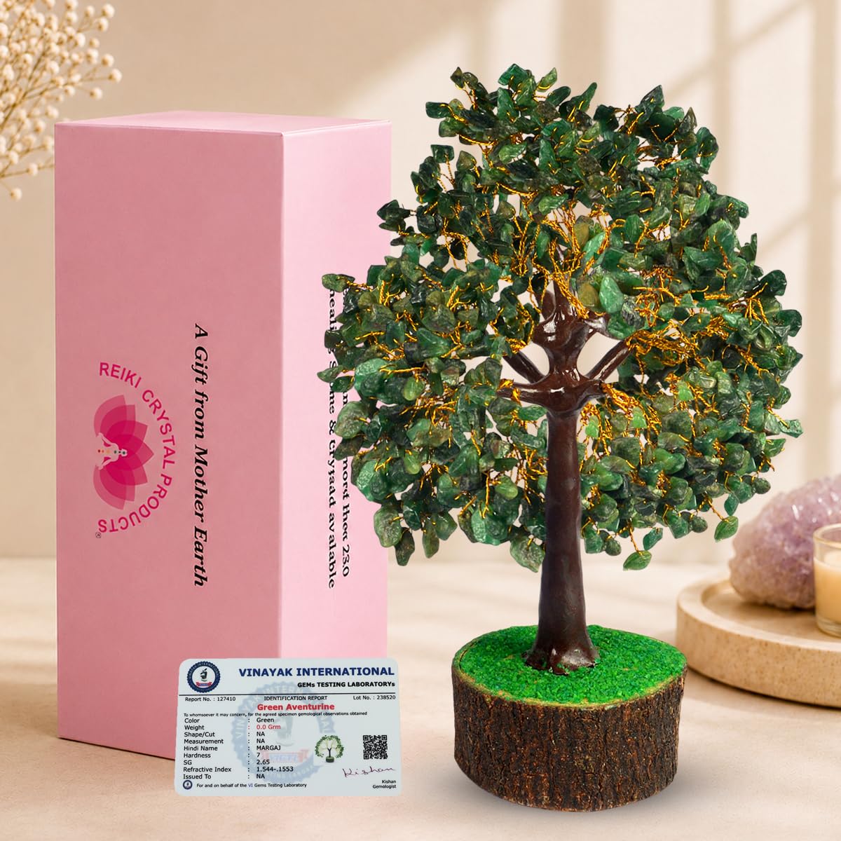 Reiki Crystal Products Certified Green Aventurine Tree, Green Aventurine Stone Tree 500 Beads Crystal Tree Stone Showpiece