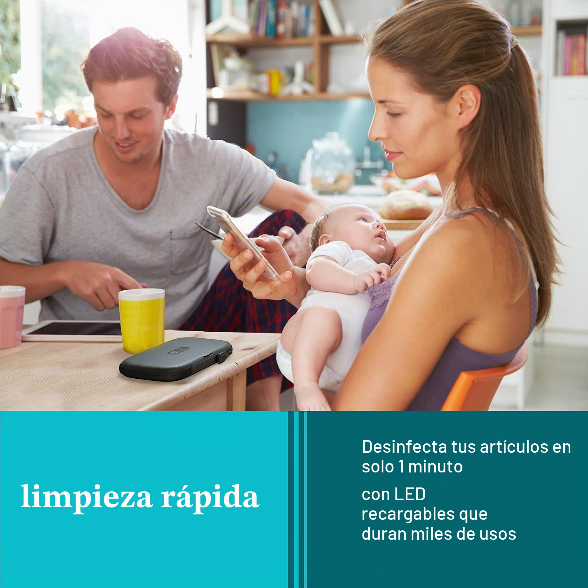 HoMedics Desinfectante de teléfono con protección UV, mata hasta el 99,9% de las bacterias y virus a nivel de AND, libre de mercurio
