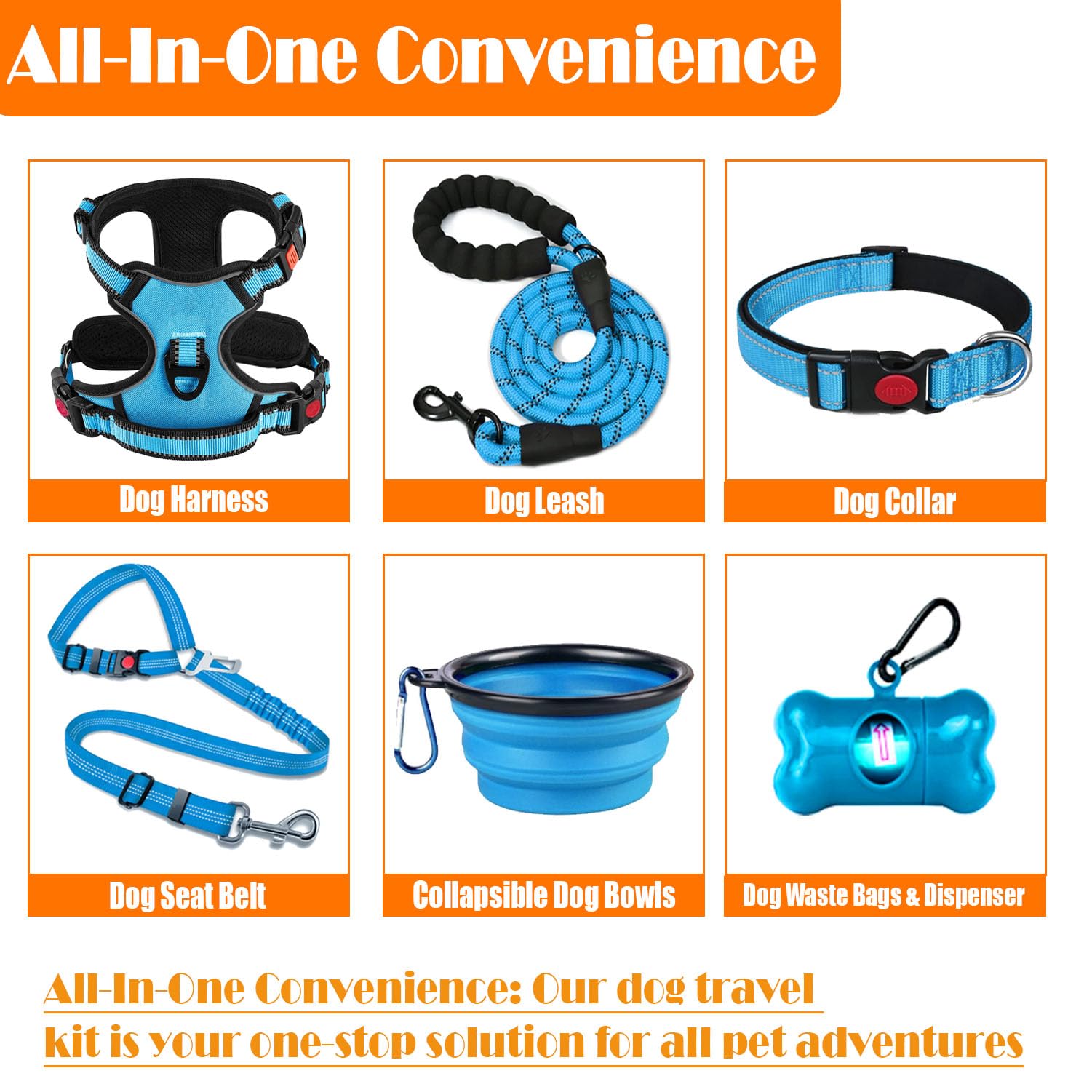 No Pull Dog Harness, Collar & Leash Set | Includes Dog Seat Belt, Collapsible Bowls & Poop Bag Dispenser. Ideal for Training, Walking, Hiking. Fits Small to Large Dogs(Blue-S) - image 2