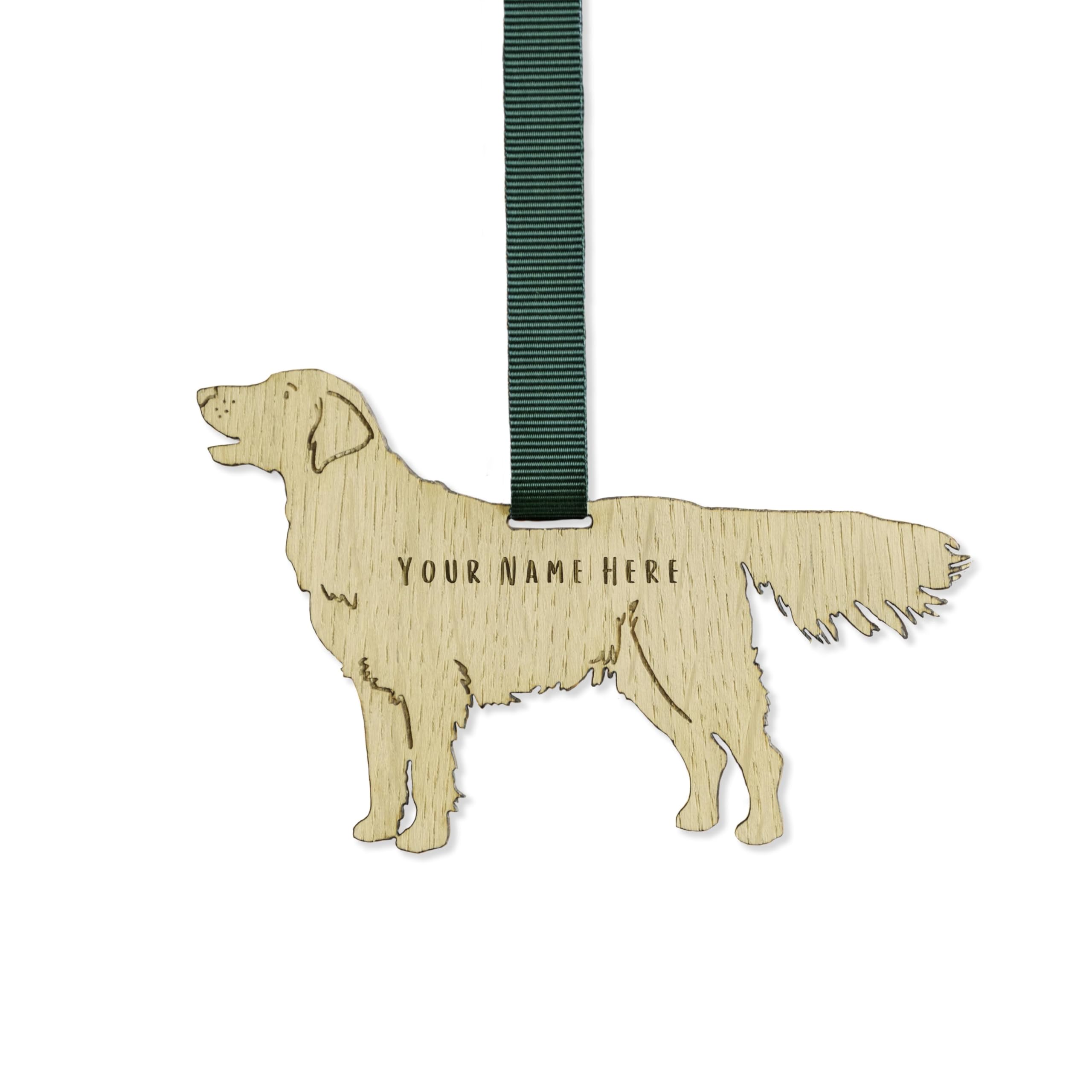 "Manta Makes Personalised Dog Christmas Decorations, wooden dog lover gifts for dog lovers, range of over 50 breeds, personalised pet memorial gifts, best dog Mum gifts (Flat Coat Retriever)"