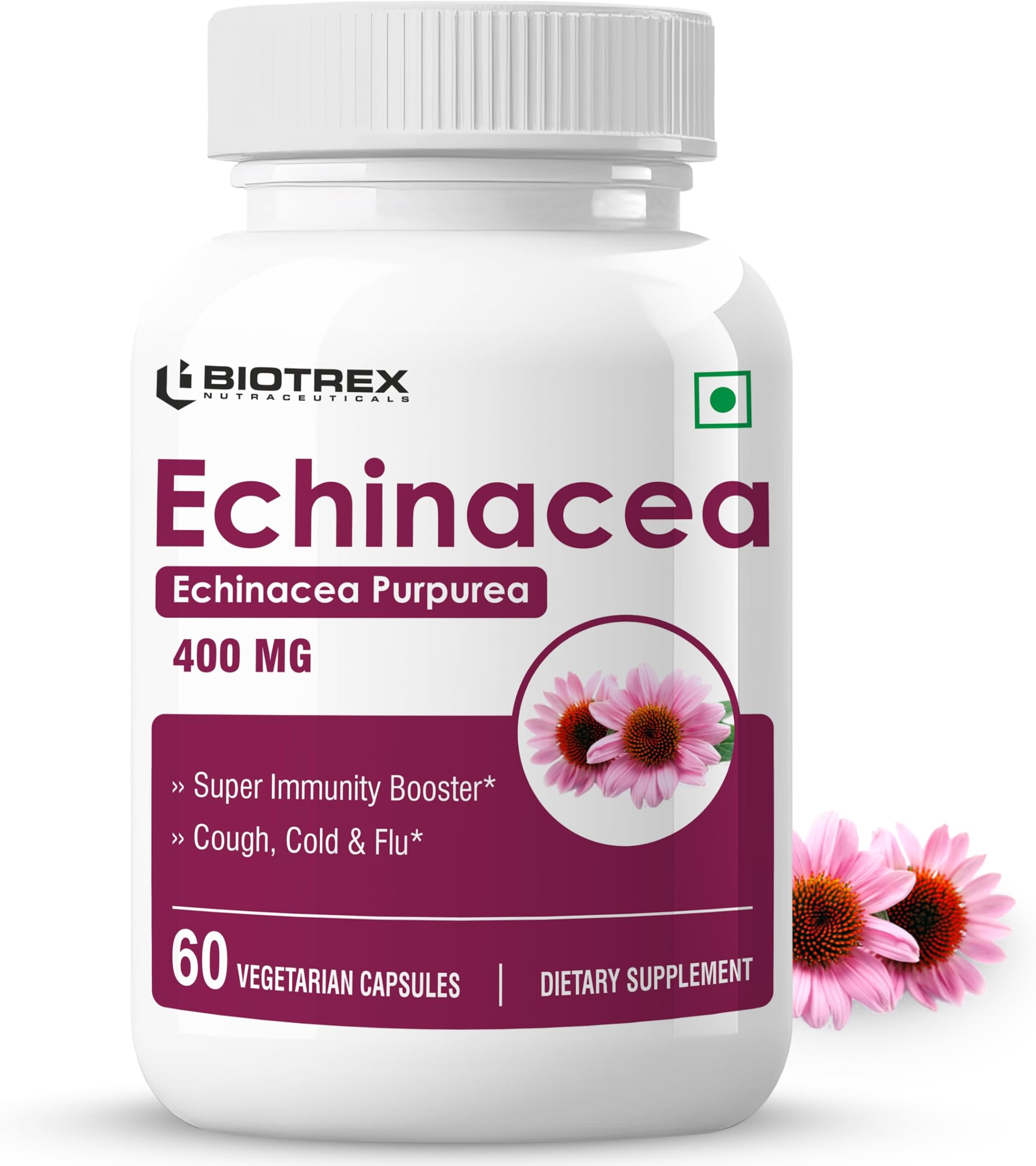 Echinacea 400mg | Immunity & Anti-inflammatory Effects | Antioxidant Properties | Skin Health & Overall Wellbeing – 60 Veg Capsules