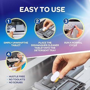 Dishwasher Cleaner and Deodorizer Tablets - Deep Clean Dishwasher Cleaner Tablets, Septic Safe, Natural Limescale Remover - Compatible with All Models (12 Pack)