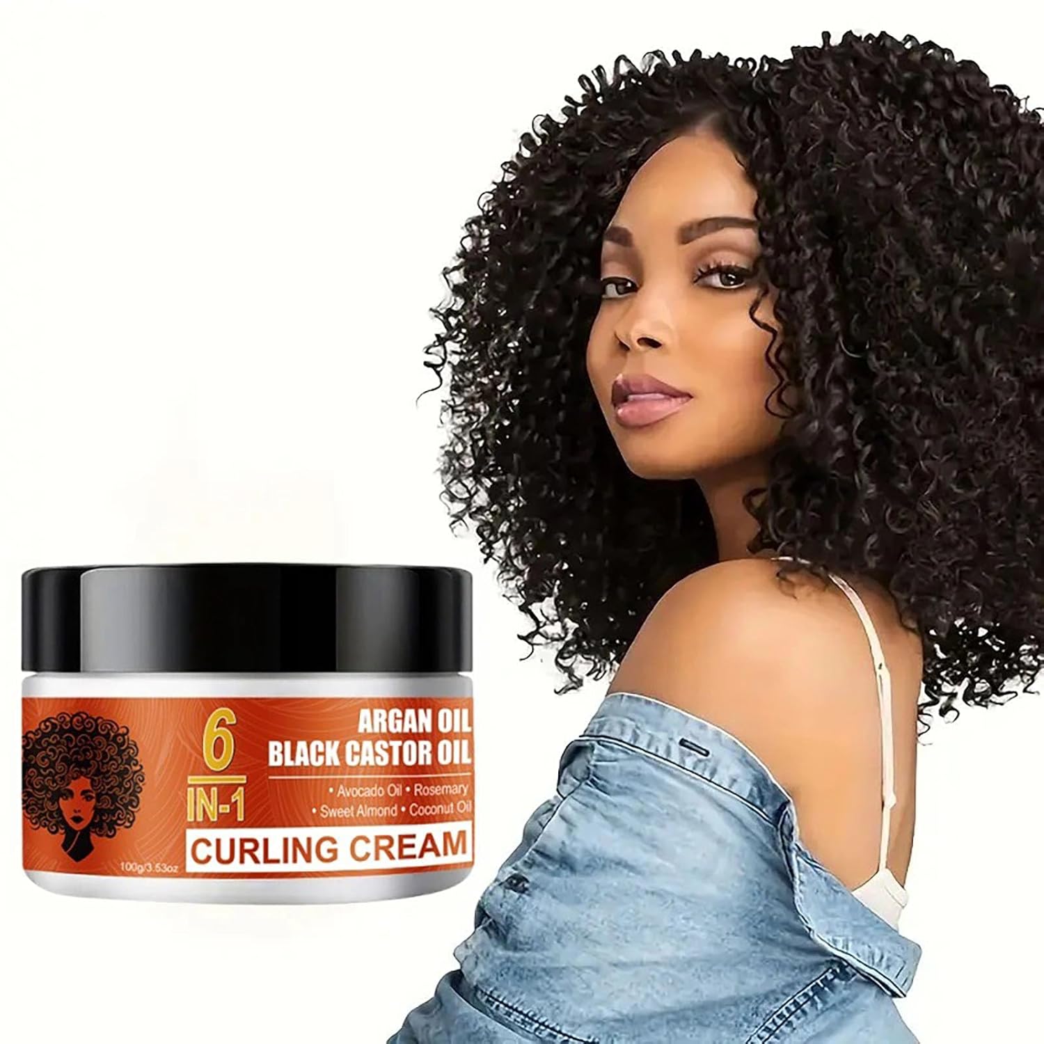 Black Castor Oil Curl Defining Cream, 6 IN-1 Hydrating Argan Oil Hair Mask for Enhances Wavy Hair and Curly Hair, Anti-Frizz Curling Cream to Define All Curly Types & Hair Textures - Image 5