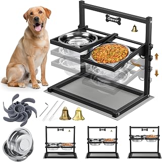 Hundenapf Erhöht, Sunowl Erhöhter Hundenapf 3 höhenverstellbar, 0–90° winkelverstellbar, 2 Edelstahl Hundenapf Langsame Fütterung Auslaufsichere Matte, futternapf Hund erhöht für Hunde Haustier