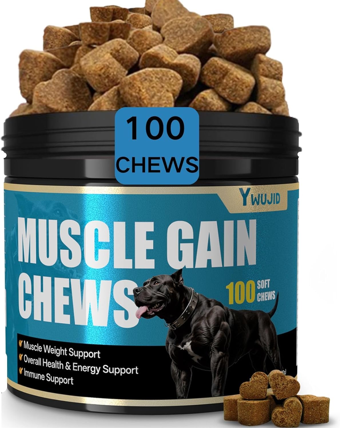 Muscle Gain Chews Dog Weight Gainer Supplements with High Protein & Canine Amino Acids Puppy Vitamins Canine Muscle Builder Formula for Bully & All Breeds Puppies & Adult & Senior Dogs-100 Count