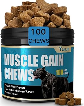 Muscle Gain Chews Dog Weight Gainer Supplements with High Protein & Canine Amino Acids Puppy Vitamins Canine Muscle Builder Formula for Bully & All Breeds Puppies & Adult & Senior Dogs-100