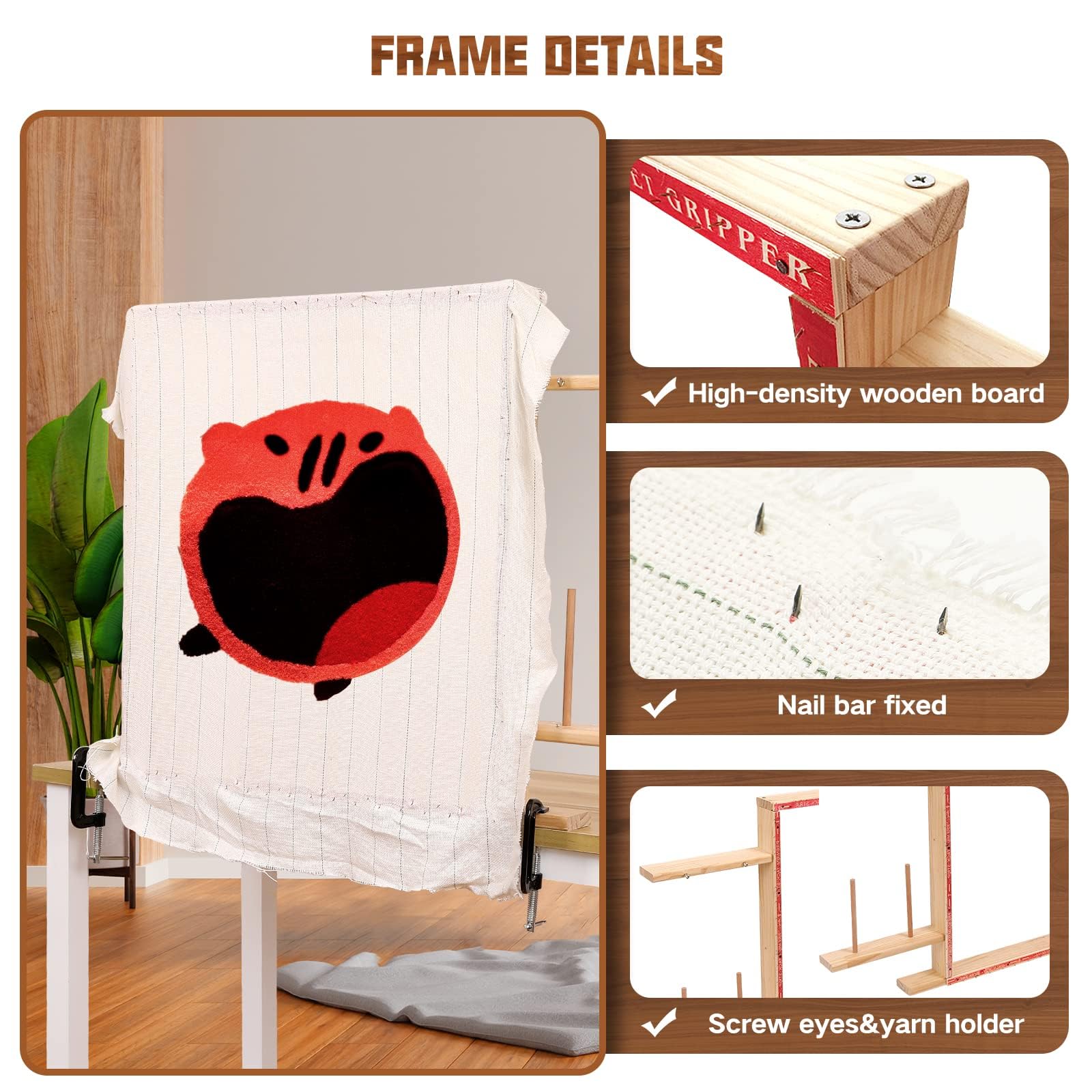 Riiai Tufting Frame, Teppich Tufting Frame 35.5" x 35.5" Tufting Frame für Teppich Herstellung, Holz Tufting Frame Teppich Herstellung Zubehör für Tufting Gun, Tischständer Frame Teppich