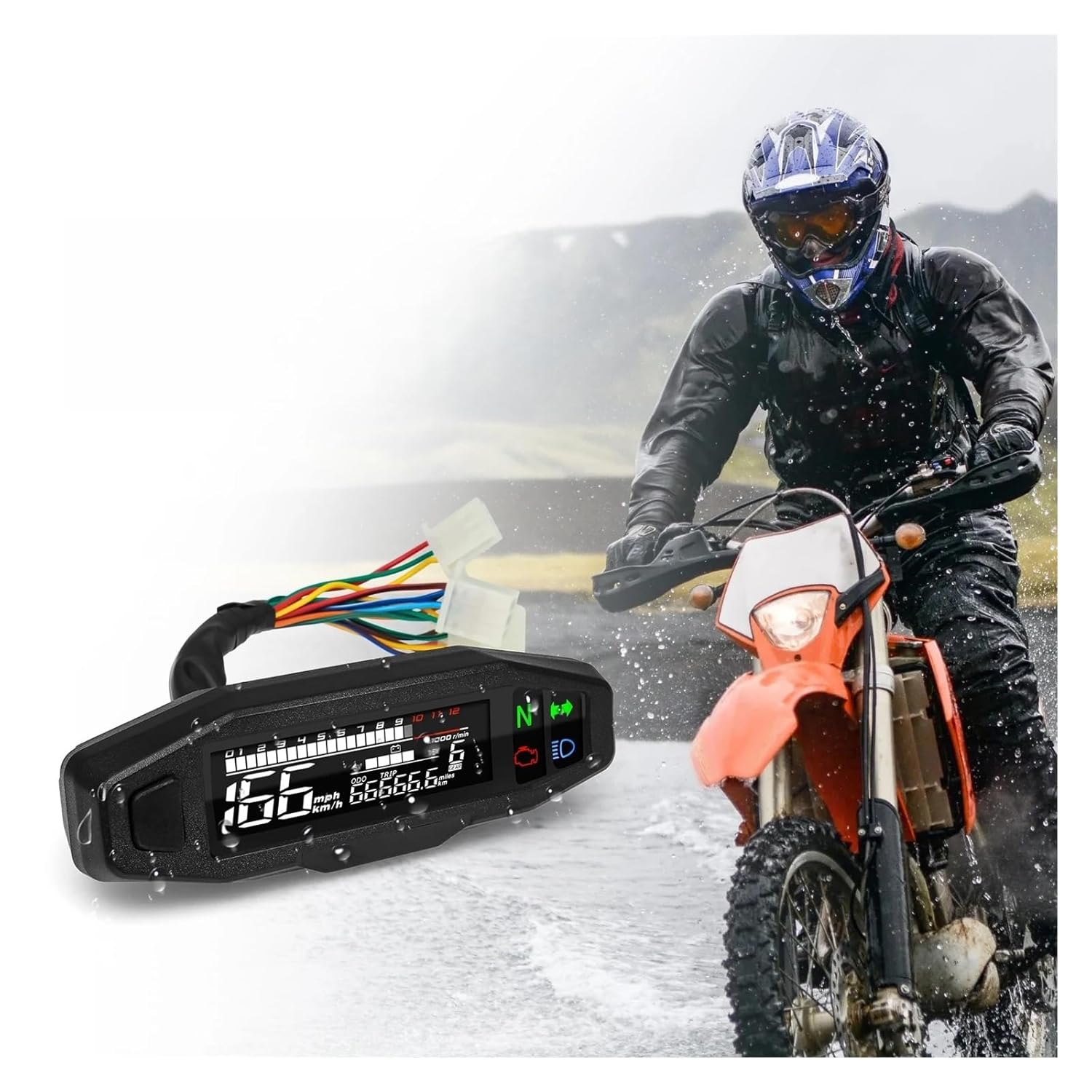 Motorcycle Speedometer Tachometer Speedometer Motorcycle Universal Digital Dashboard Km/h MPH Odometer Meter Gauge Sensor with Y/Z/W Bracket