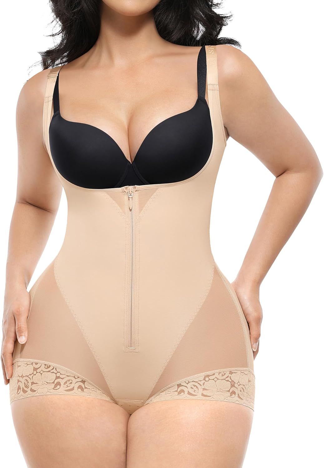 SHAPELLX Shapewear for Women Fajas Colombianas Tummy Control Body Shaper Open Bust Bodysuit with Hook Zipper Closure