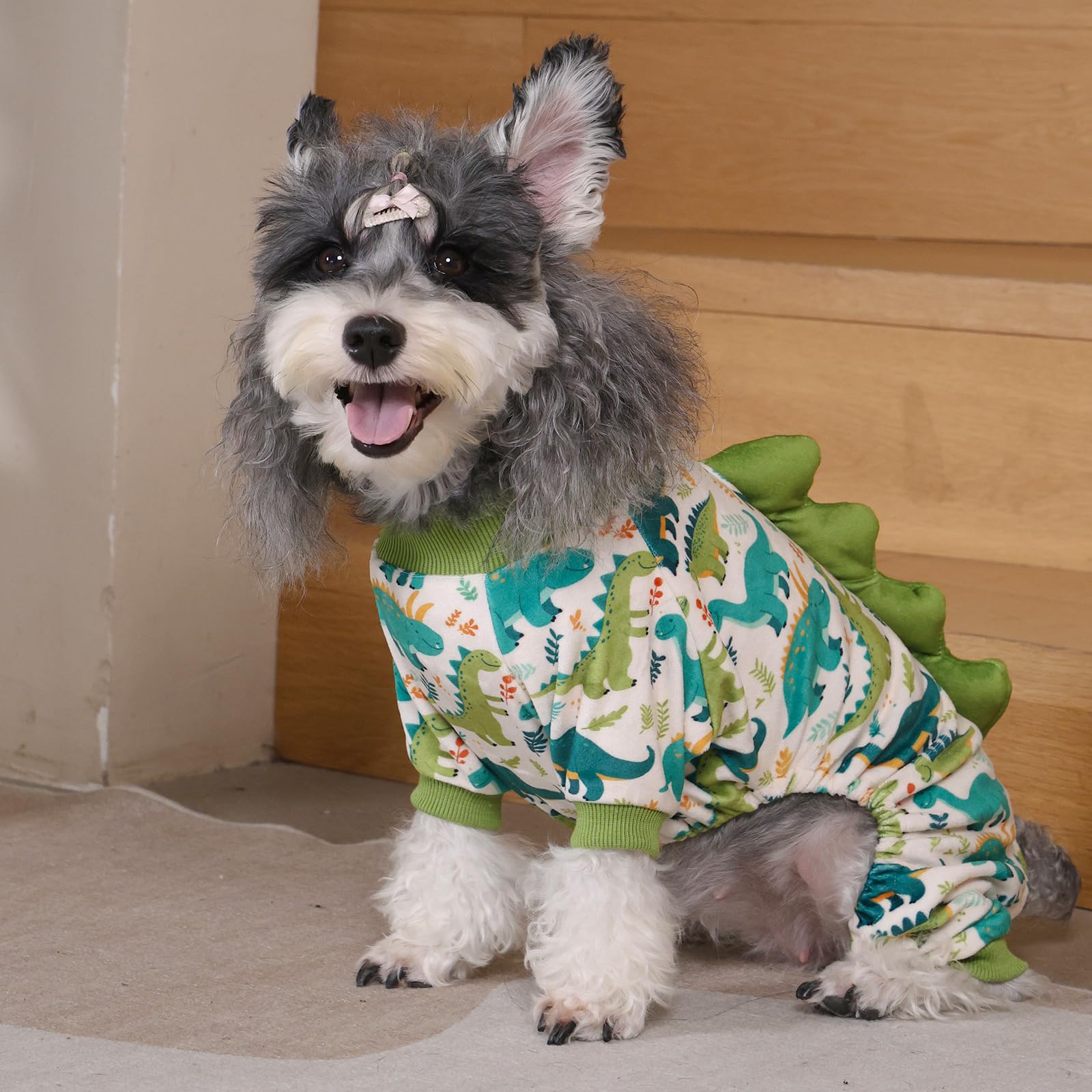 CuteBone Dinosaurier Kostüm Hund Pyjamas, elastische Spandex Kristall Samt Schlafkleidung Mantel für kleine Hunde, weiche und warme Haustier Outfit Kleidung für kaltes Wetter COSP05S-DE
