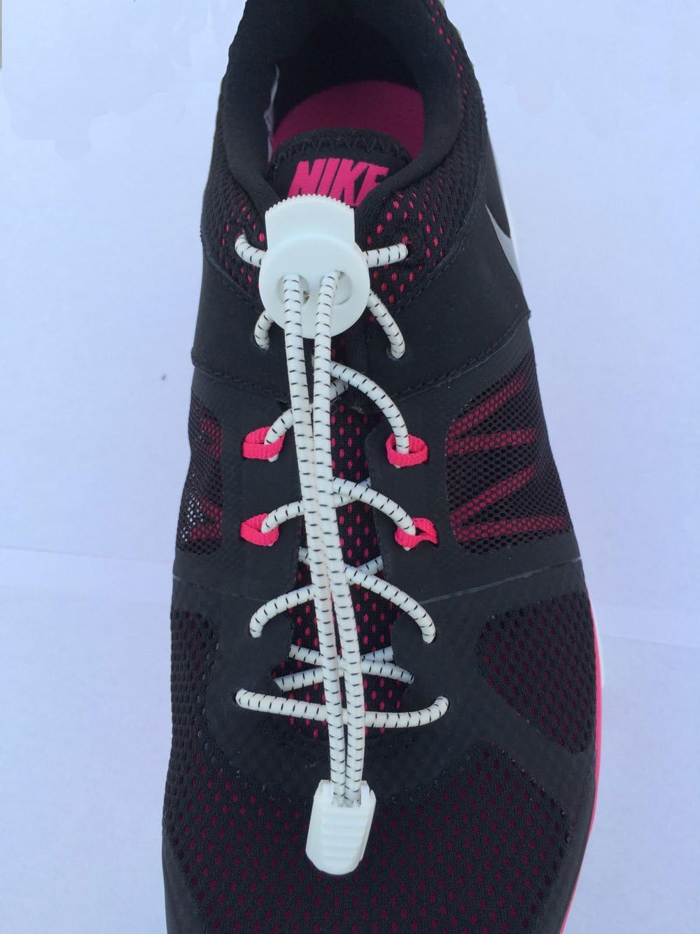 Slide Locking Laces Elastic Shoelace Lock and Fastening System (White)