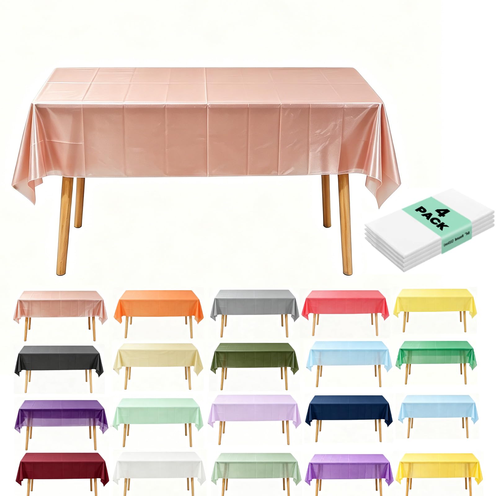 4Pack Plastic Rose Gold Table cloths Party for Rectangle Table, Decorative Paper Tablecloth for Parties Disposable, 137x274cm Rose Gold Parties Decoration Tables Cover for Picnic,Wedding,Birthday