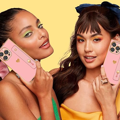Miniatura 6 de Petitian Funda para iPhone 14 Pro Max con soporte y cuerda, fundas de lujo para mujeres y niñas, diseño electrochapado en corazón, para 14 Pro Max