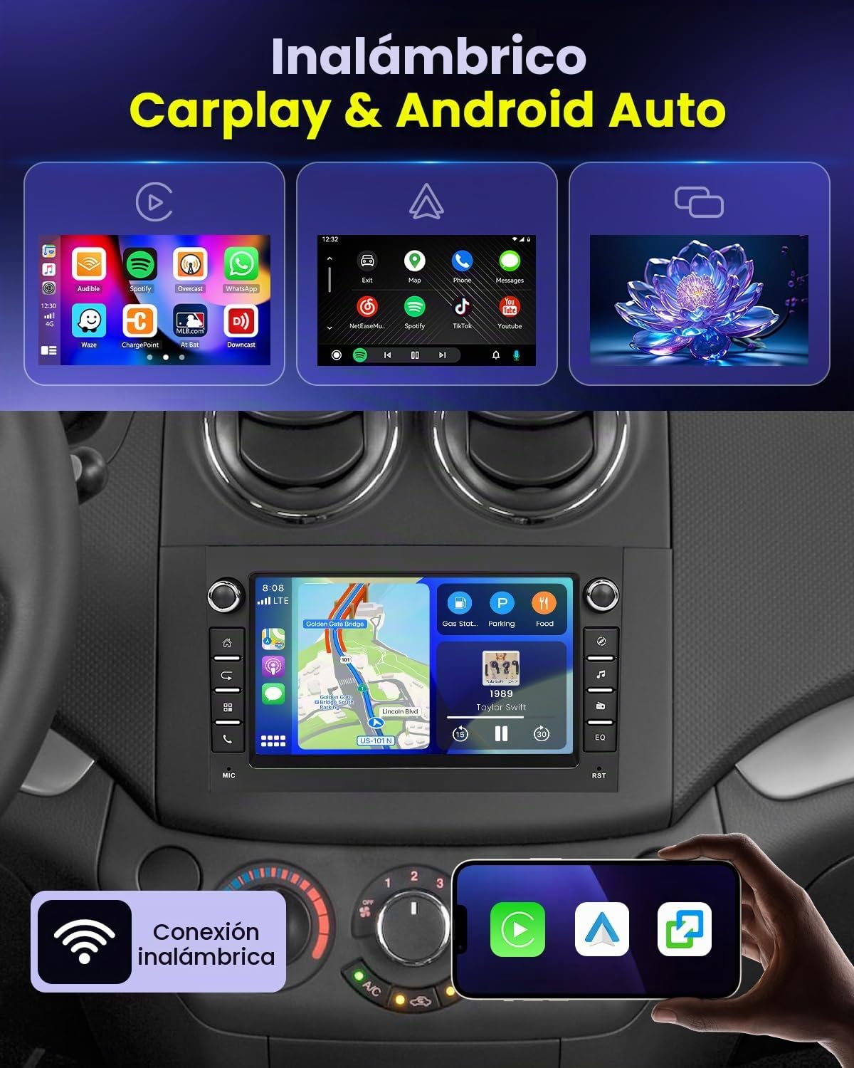 2G+64G Android 15 Radio Coche para Chevrolet Aveo 7" CarPlay BT