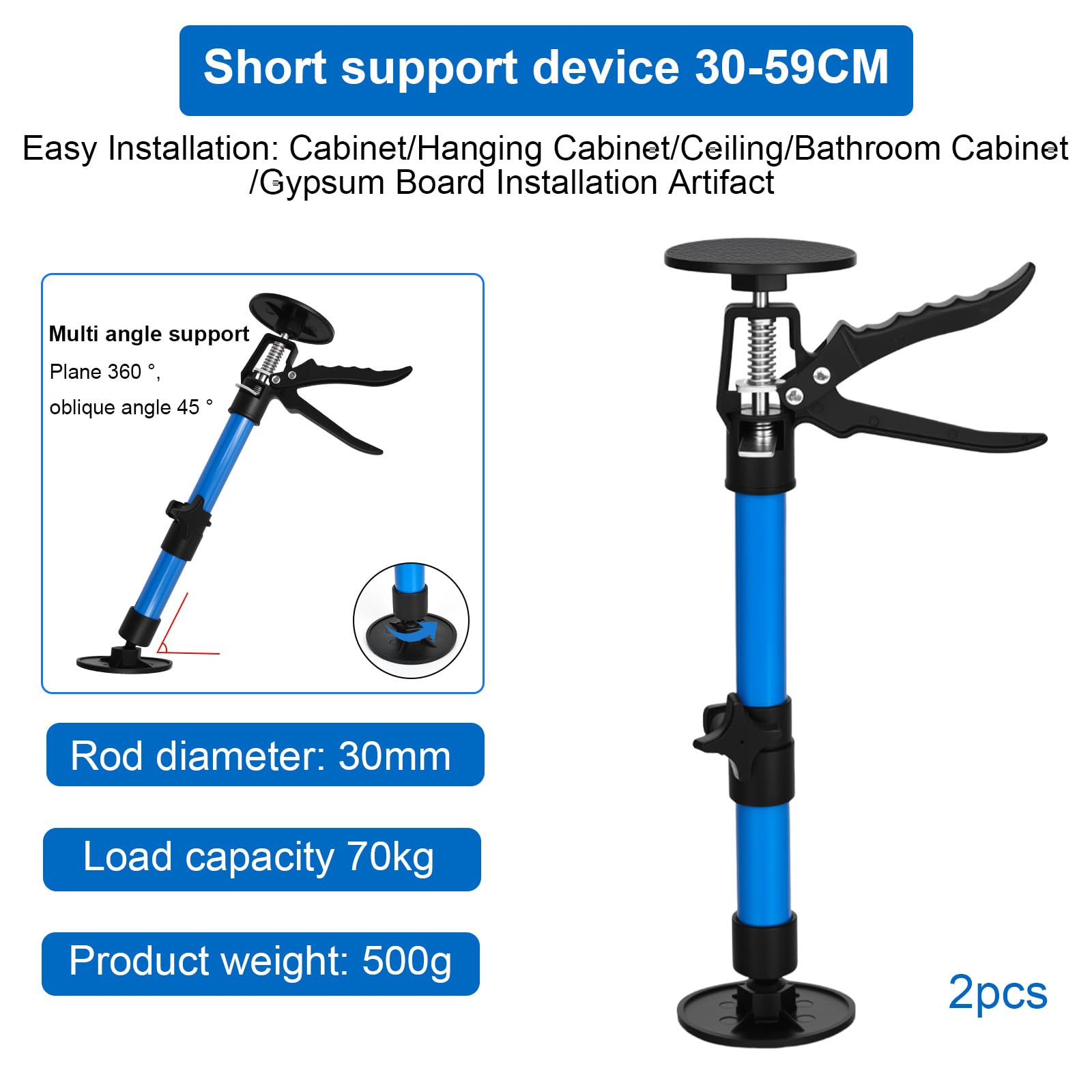 2 piezas de puntal de techo ajustable en altura 30-59cm, puntal de montaje telescópico, puntal metálico con capacidad de carga de 40kg, puntal de construcción, tensor de marco para renovación