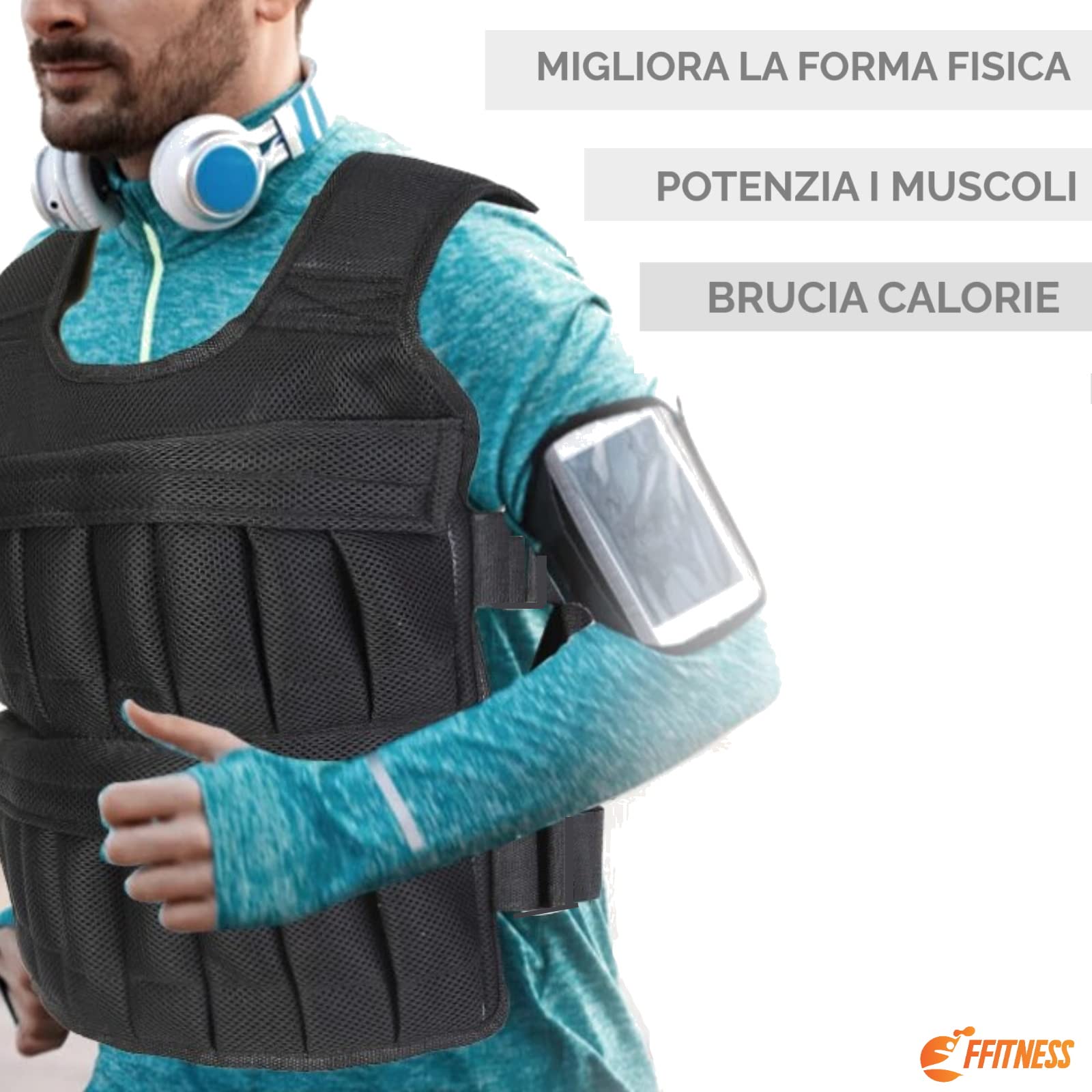 FFitness Giubbotto Zavorrato con Peso Gilet Weight Vest per 10 KG Allenamento Forza e Resistenza Pesi Metallici Rimovibili