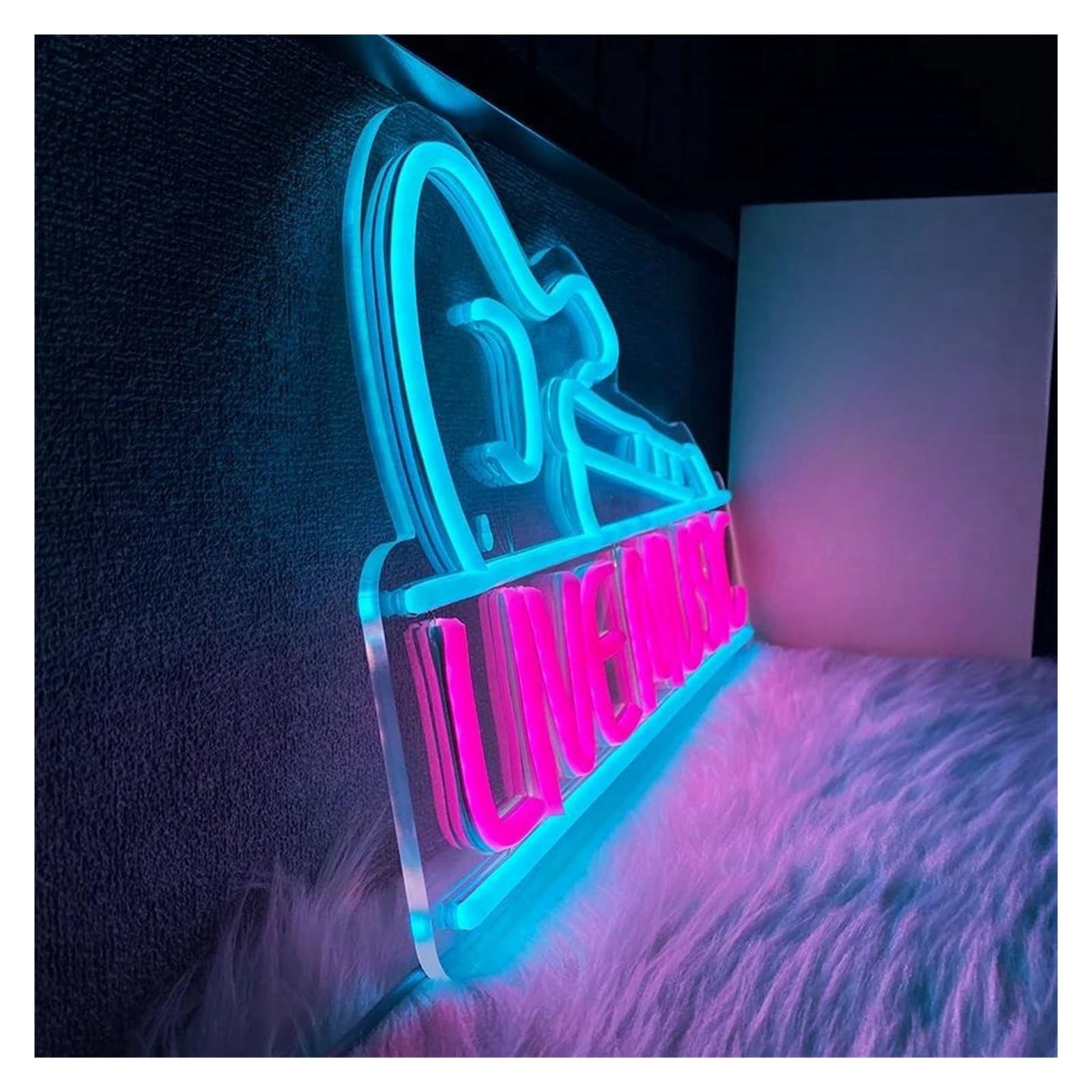 Insegna al Neon Insegna Al Neon Live Music Luce Per Chitarra Blu Dimmerabile Alimentata Tramite USB Per Studi Musicali Club Bar Decorazione Da Parete 42cmx24cm