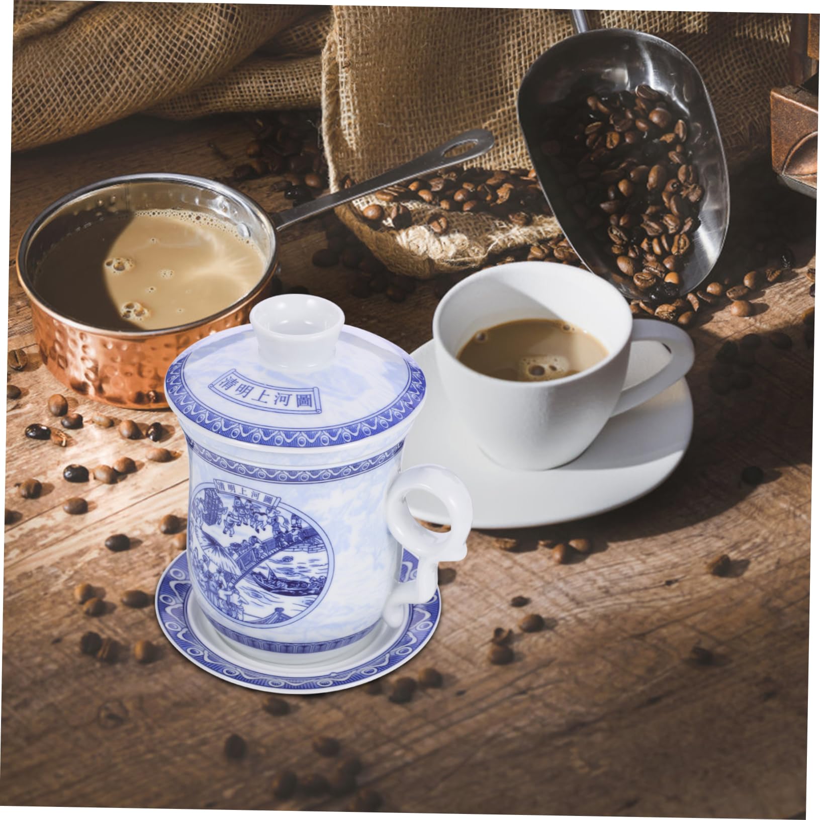 PRETYZOOM Traditionelle Teetasse 1 Satz aus Keramik mit Deckel und Sieb