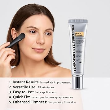 Temporary Instant Eye Tightener Cream for Under Eye Bags, Wrinkles, Puffiness & Fine Lines with Brush for All Skin Types, 0.676 fl.oz