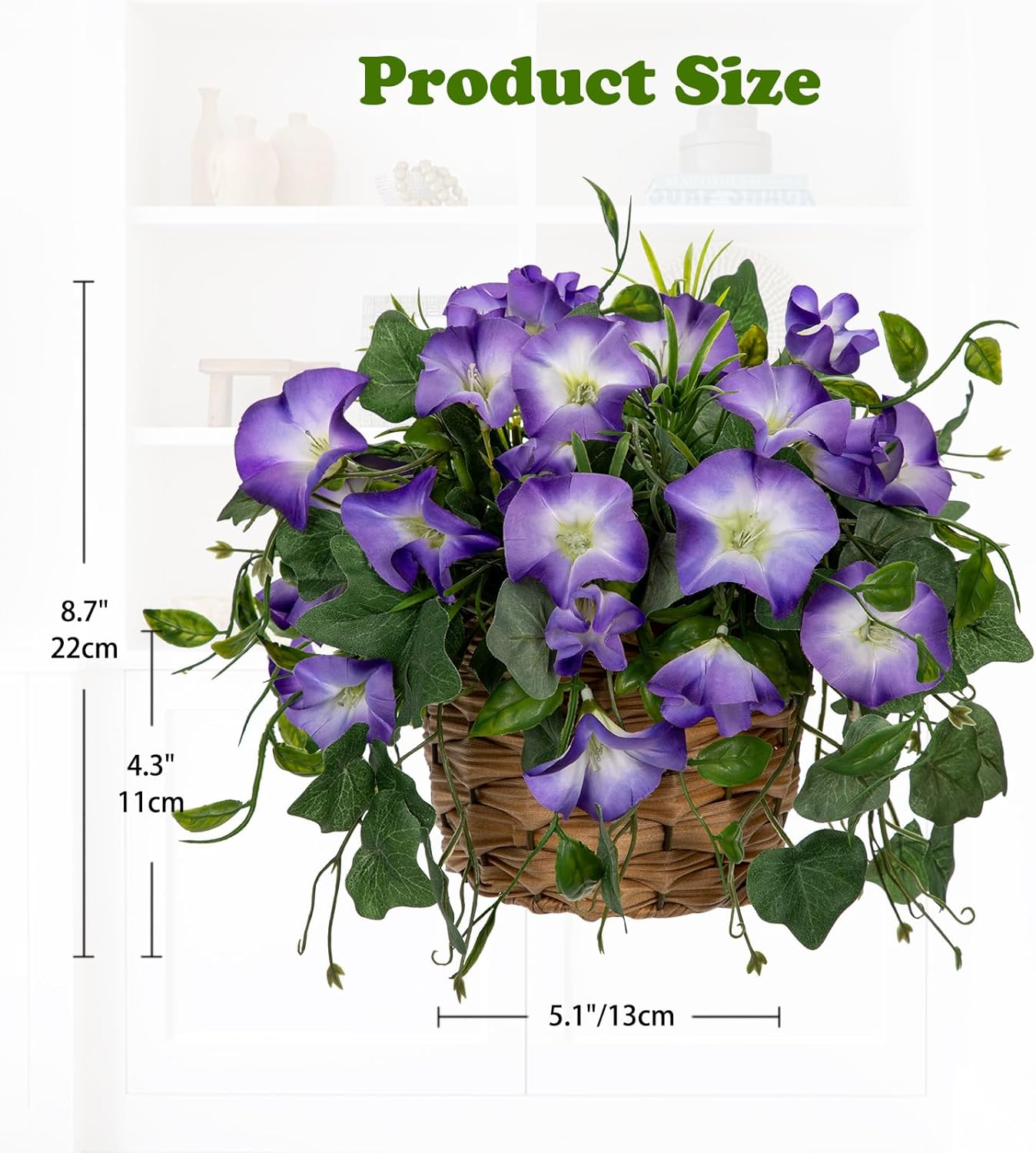 Briful Faux Floral Centerpieces with Rattan Basket Artificial Potted Morning Glory Silk Flowers Fake Flower Arrangement for Home Office Dining Room Table Wedding Party Decor(Purple) - Image 2
