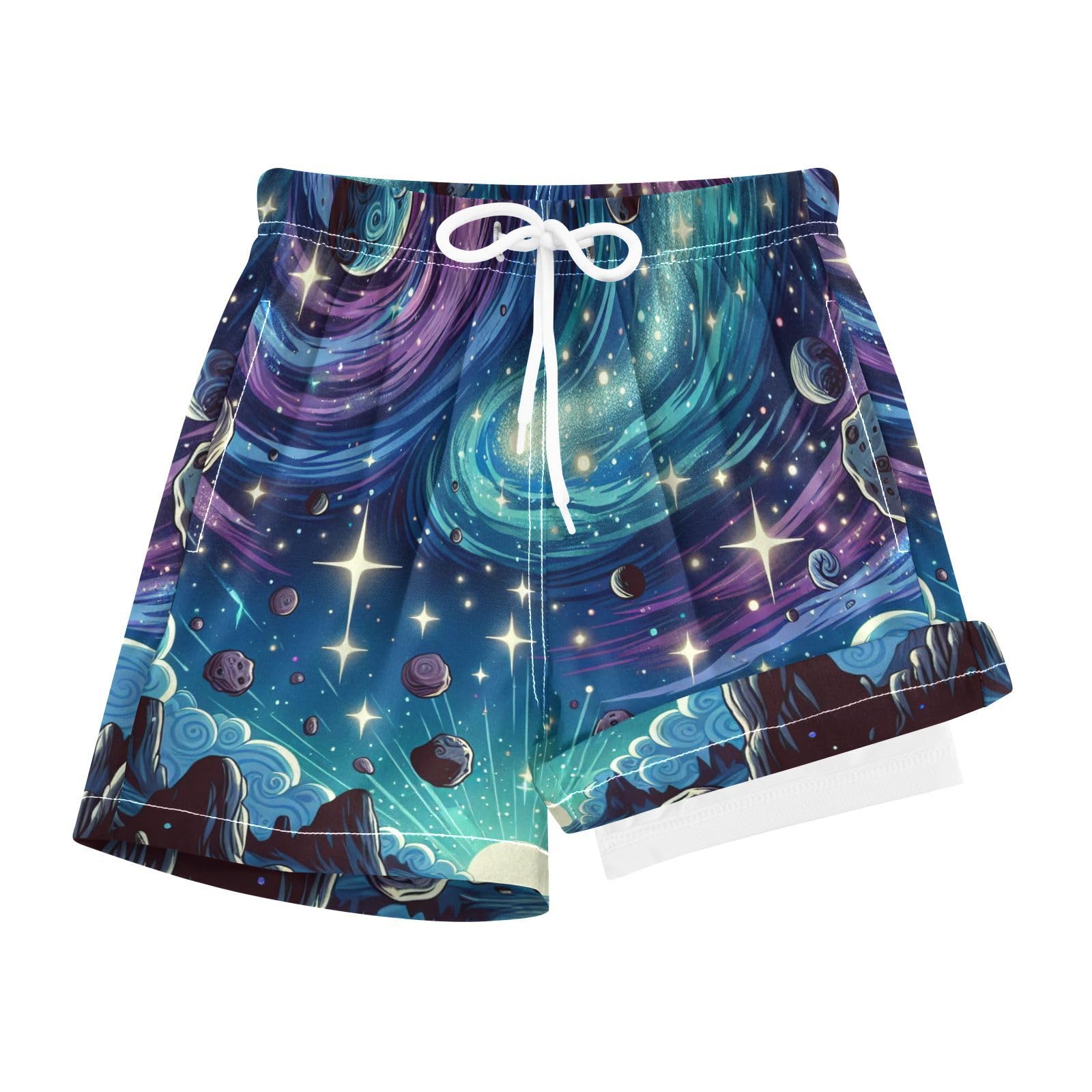 YANENDIE Boy Swim Trunks with Compression Liner Beautiful Starry Sky Boys Swim Shorts Quick Dry Beach Shorts