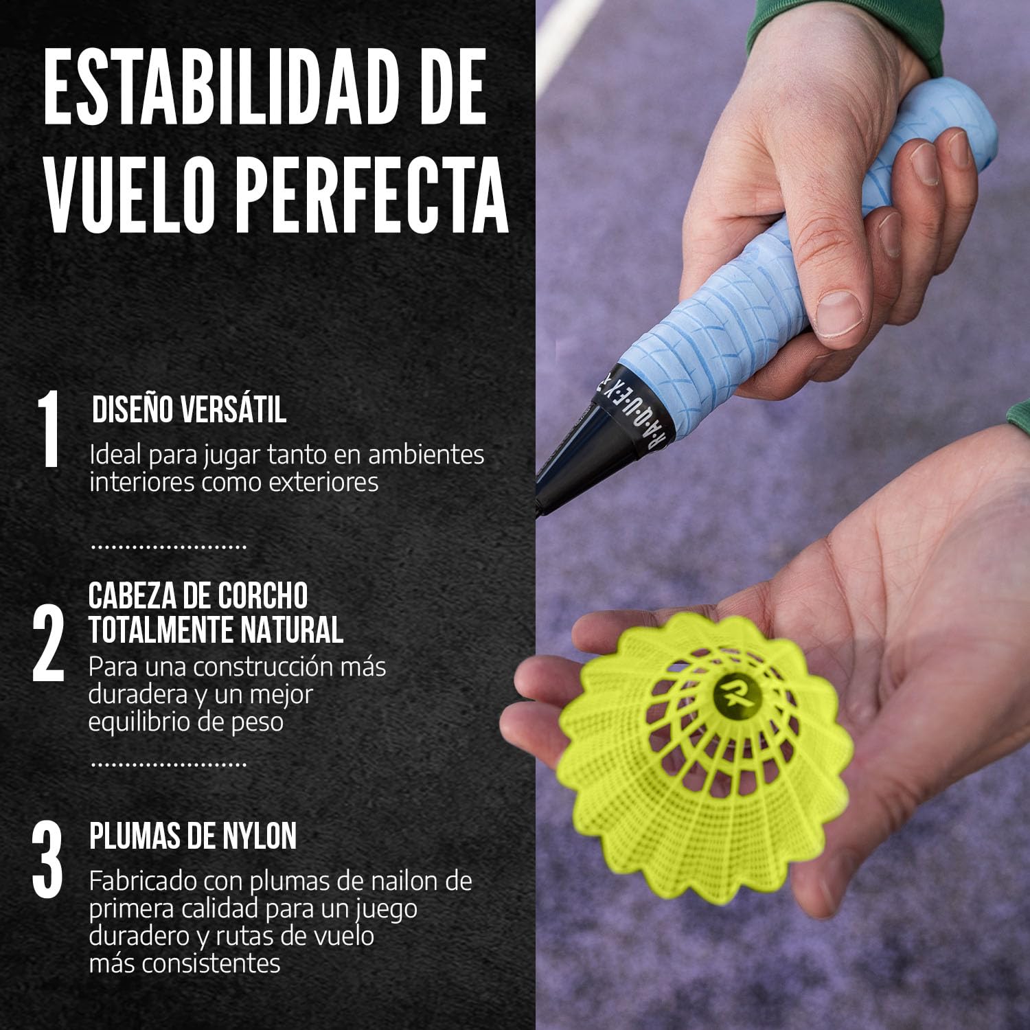 Raquex Tubo de 6 Volantes de Bádminton de Nailon y Corcho Natural, 3 Velocidades, Blanco/Amarillo