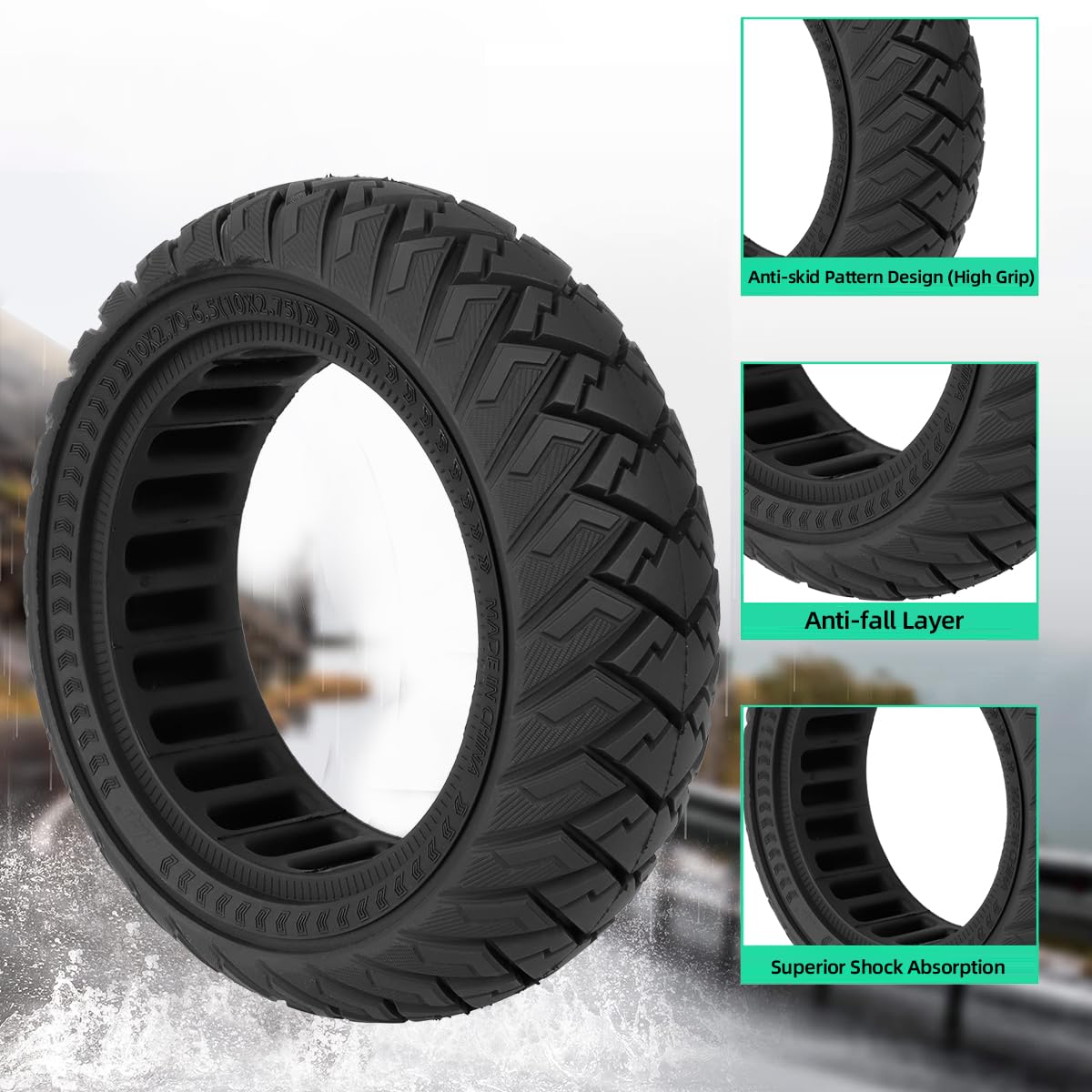 Pneu Tubeless 10x2.75-6.5 Pneu Plein Anti-Crevaison 10x2.7-6.5 Pour Trottinettes - All Road Pneu Pneu Tubeless 10x2.75-6.5 Pneu Plein Anti-Crevaison 10x2.7-6.5 Pour Trottinettes - All Road Pneu