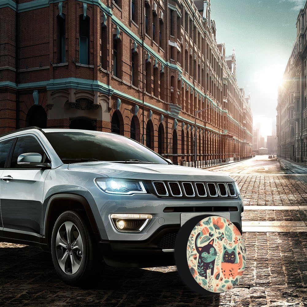 28"-34" Thickening Spare Tire Cover Funny Cats Birds and Flowers Waterproof Leather Tire Wheel Cover for Trailer Jeep RV SUV