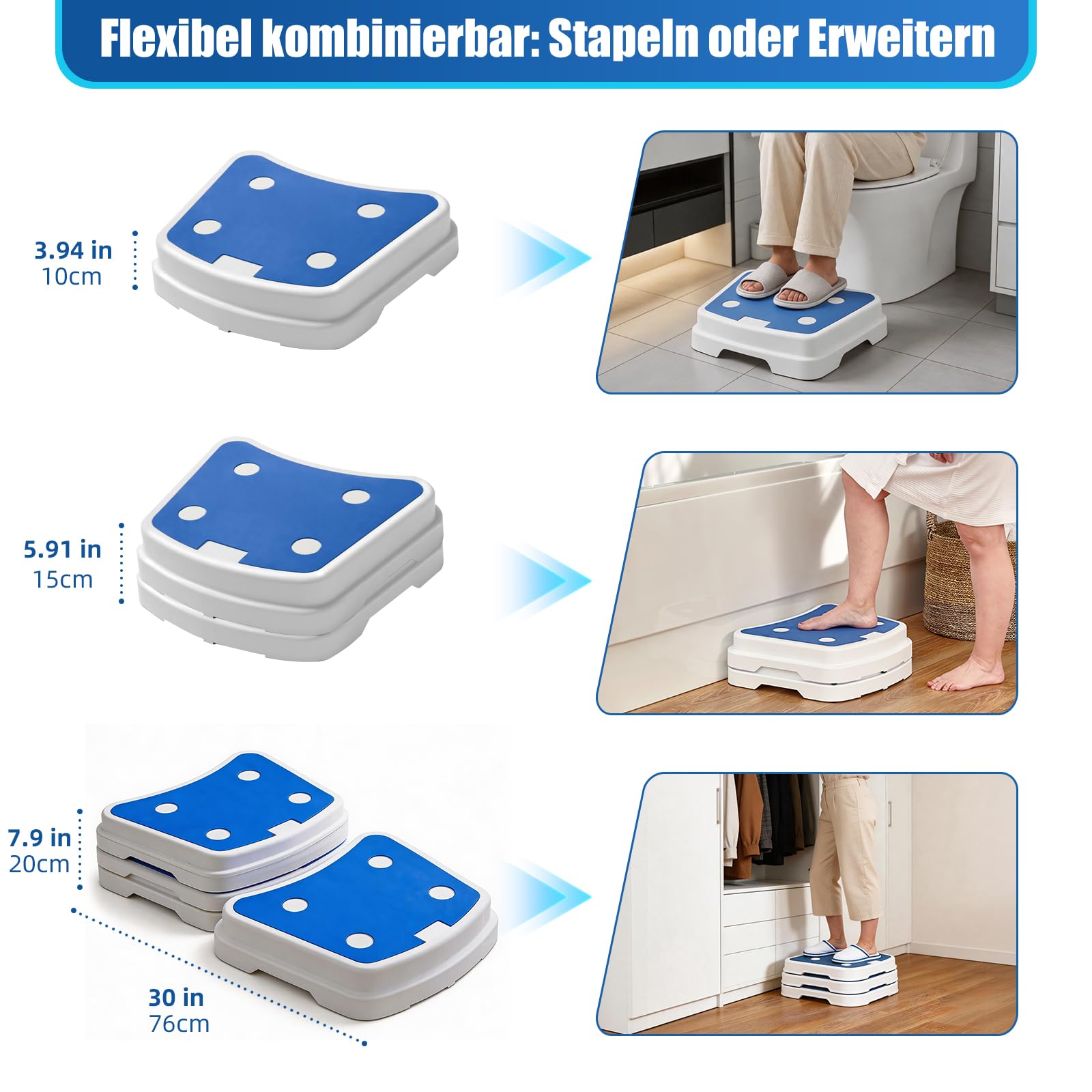 Trittstufe Badezimmer für Senioren, Einstiegshilfe Dusche Senioren, Stapelbarer Rutschfester tragbarer Badeschritt für Ältere, Große Größe Badewanne Step Hocker für Badezimmer, Hochbetten, Küchen